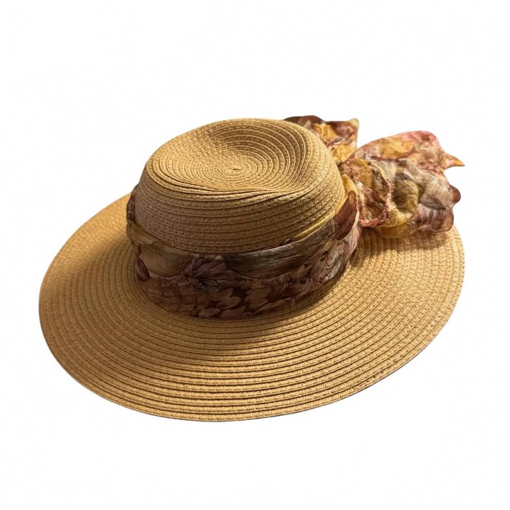 NEW STYLE & CO. women’s floral scarf bow sun hat in tan